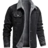Men’s Slim Fit Black Denim Shearling Lining Jacket