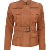 Womens Six Pocket Brown Suede Leather Jacket