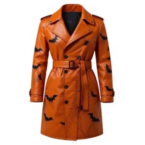 Halloween Spooky Leather Trench Coat