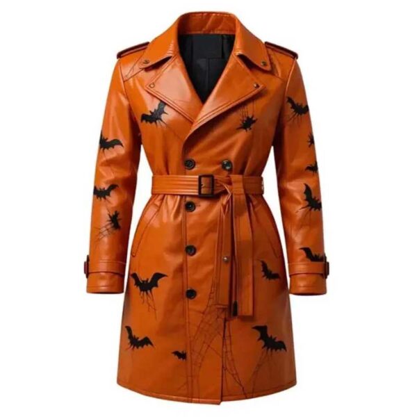 Halloween Spooky Leather Trench Coat