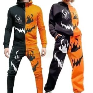 Orange and Black Halloween Couple Tracksuit