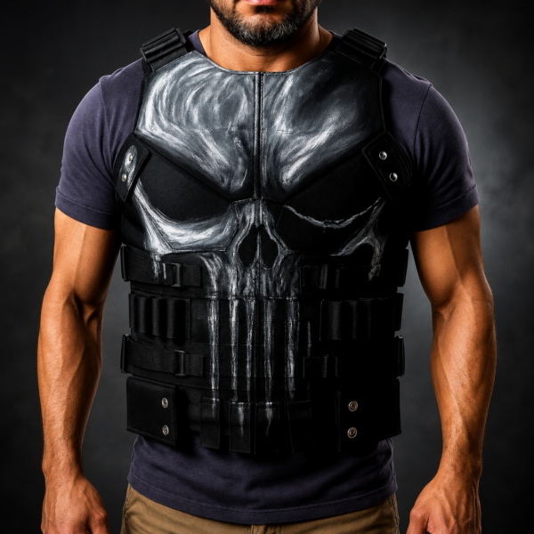 New Punisher Leather Vest Men’s Motorcycle Biker Tactical Black Skull Vest
