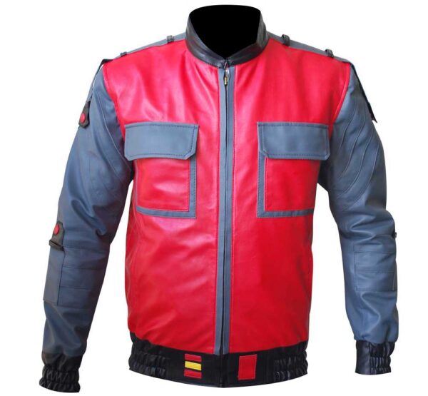 Back to the Future Inspired Red & Blue PU Leather Jacket – Men’s Marty McFly Style Bomber Jacket
